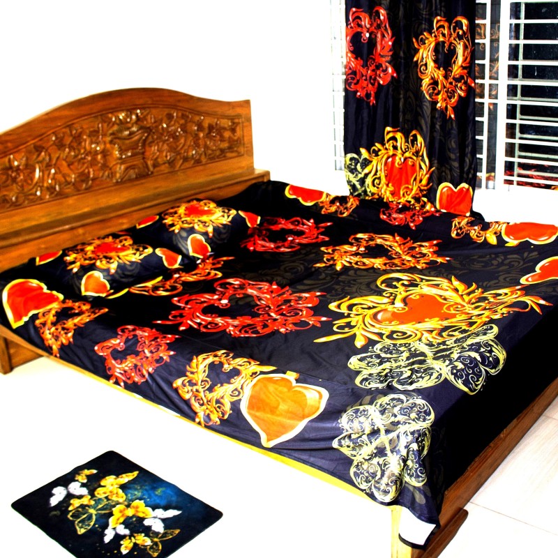 Complete Bedding Set: Bed Sheet, Pillow Covers & Curtains