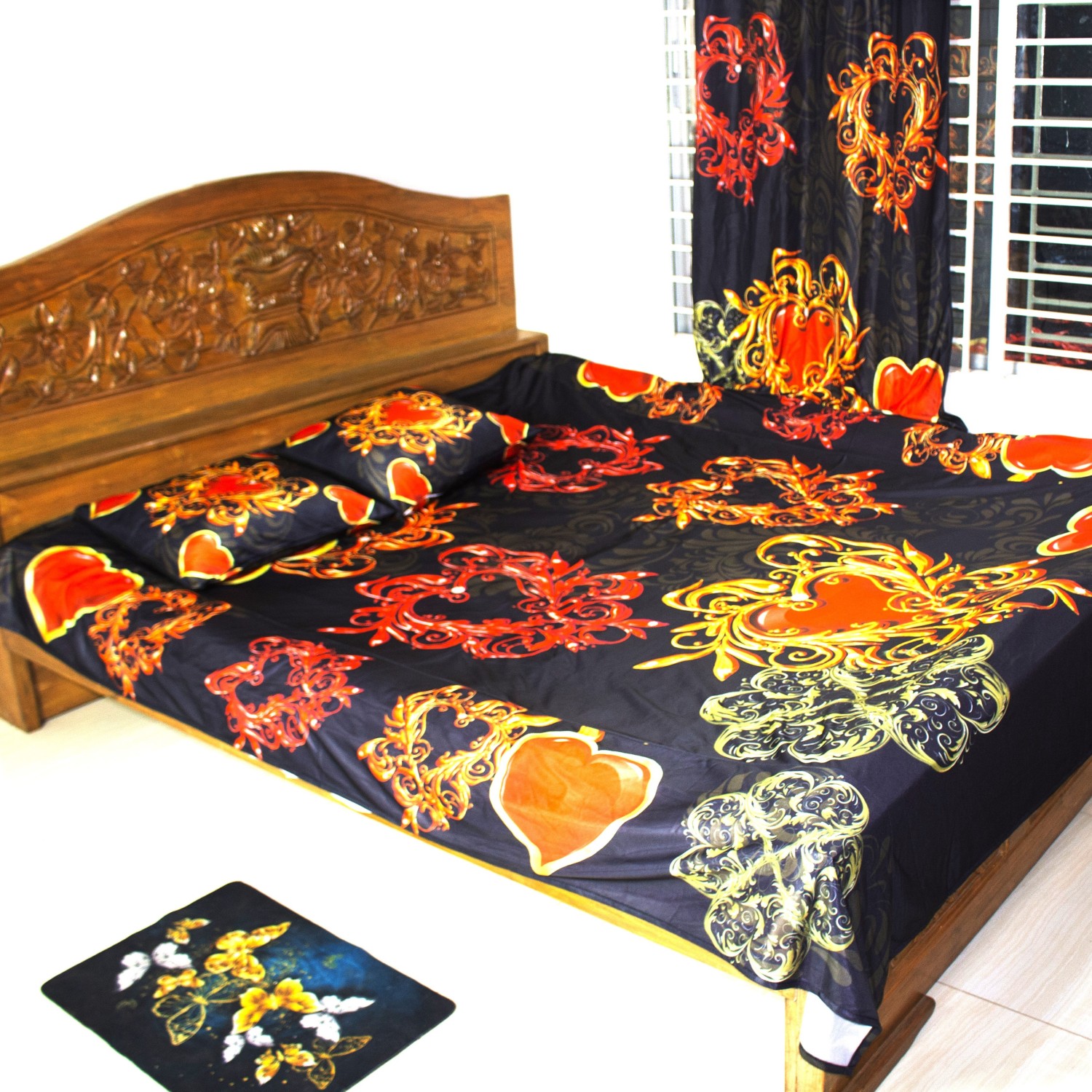 Complete Bedding Set: Bed Sheet, Pillow Covers & Curtains