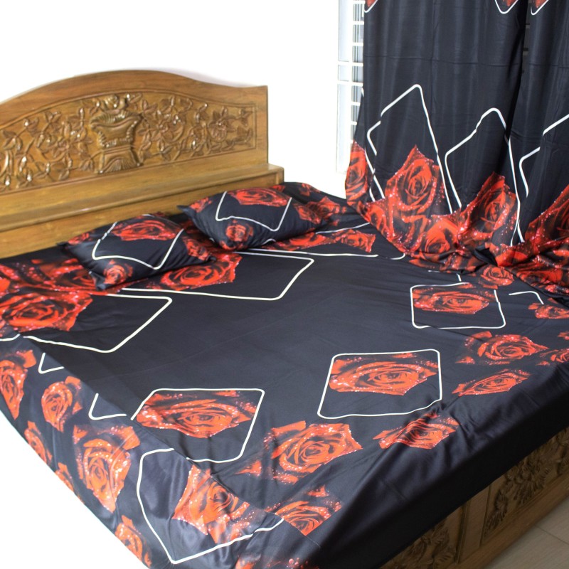 Complete Bedding Set: Bed Sheet, Pillow Covers & Curtains