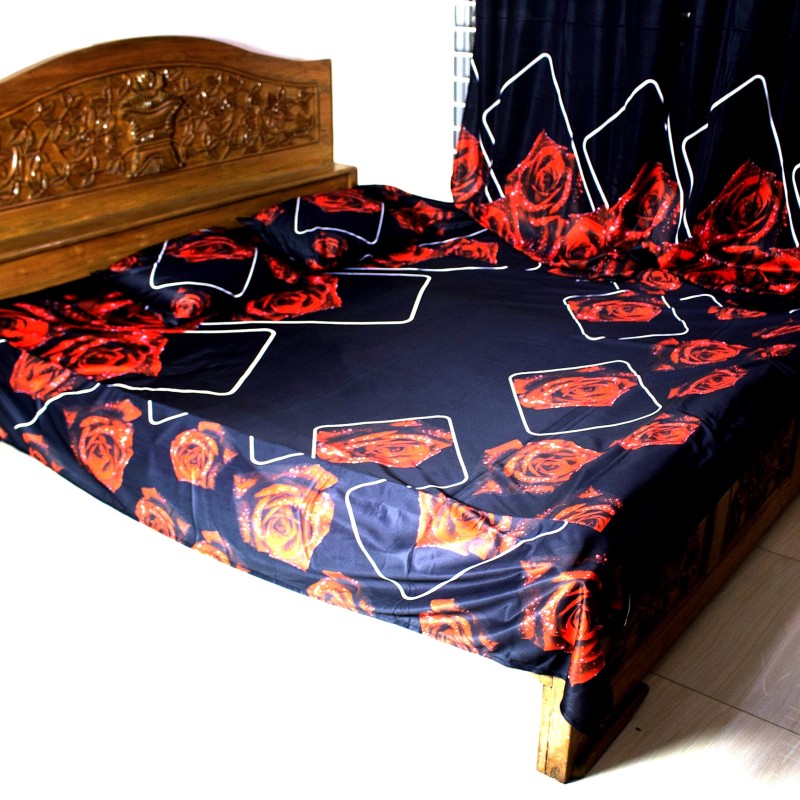 Non-Waterproof 3D Bed Sheet with Window Curtains